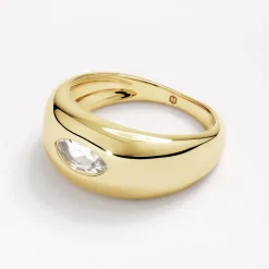 Clearance White Topaz Marquise Curve Pinky Ring in Gold Natural Gemstones | 18k Fine Gold Plated