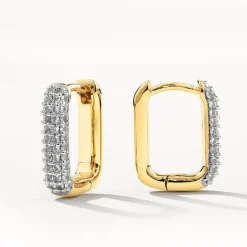 Sale White Topaz Mini Pave Paperclip Earrings in Gold Natural Gemstones | 18k Fine Gold Plated