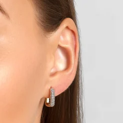 Sale White Topaz Mini Pave Paperclip Earrings in Gold Natural Gemstones | 18k Fine Gold Plated