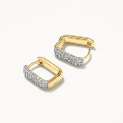 Sale White Topaz Mini Pave Paperclip Earrings in Gold Natural Gemstones | 18k Fine Gold Plated
