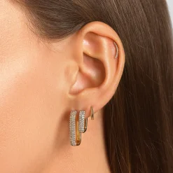 Sale White Topaz Mini Pave Paperclip Earrings in Gold Natural Gemstones | 18k Fine Gold Plated