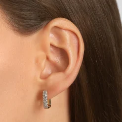 Sale White Topaz Mini Pave Paperclip Earrings in Gold Natural Gemstones | 18k Fine Gold Plated
