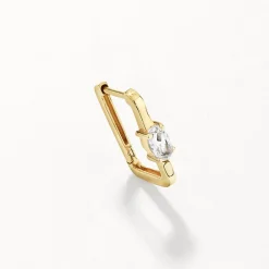Clearance White Topaz Paperclip Hoop Earrings in Gold Natural Gemstones | 18k Fine Gold Plated