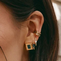 Clearance White Topaz Paperclip Hoop Earrings in Gold Natural Gemstones | 18k Fine Gold Plated