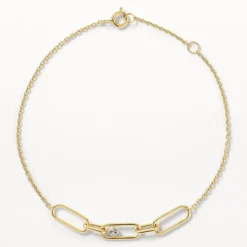Clearance White Topaz Paperclip Link Bracelet in Gold 18k Fine Gold Plated | Bracelets & Bangles