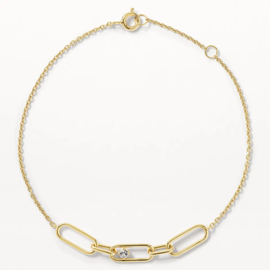 Clearance White Topaz Paperclip Link Bracelet in Gold 18k Fine Gold Plated | Bracelets & Bangles