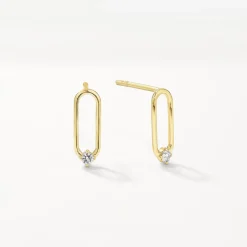Fashion White Topaz Paperclip Link Studs in Gold 18k Fine Gold Plated | Earrings