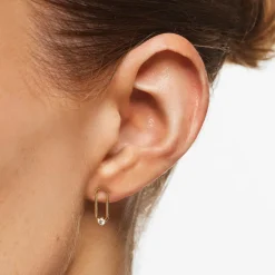 Fashion White Topaz Paperclip Link Studs in Gold 18k Fine Gold Plated | Earrings