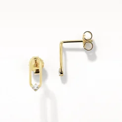 Fashion White Topaz Paperclip Link Studs in Gold 18k Fine Gold Plated | Earrings