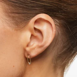 Fashion White Topaz Paperclip Link Studs in Gold 18k Fine Gold Plated | Earrings