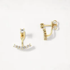 New White Topaz Pave  Jacket Earrings in Gold 18k Fine Gold Plated | Earrings