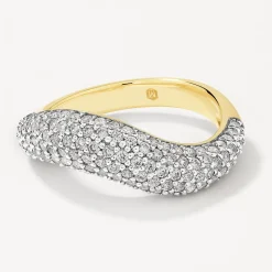 Online White Topaz Pave Wave Dome Ring in Gold Natural Gemstones | 18k Fine Gold Plated