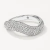 Clearance White Topaz Pave Wave Dome Ring in Silver Birthstone Jewellery | Natural Gemstones