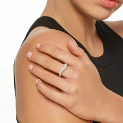 Online White Topaz Pave Wave Dome Ring in Gold Natural Gemstones | 18k Fine Gold Plated
