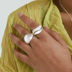Clearance White Topaz Pave Wave Dome Ring in Silver Birthstone Jewellery | Natural Gemstones