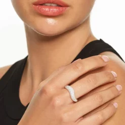 Clearance White Topaz Pave Wave Dome Ring in Silver Birthstone Jewellery | Natural Gemstones