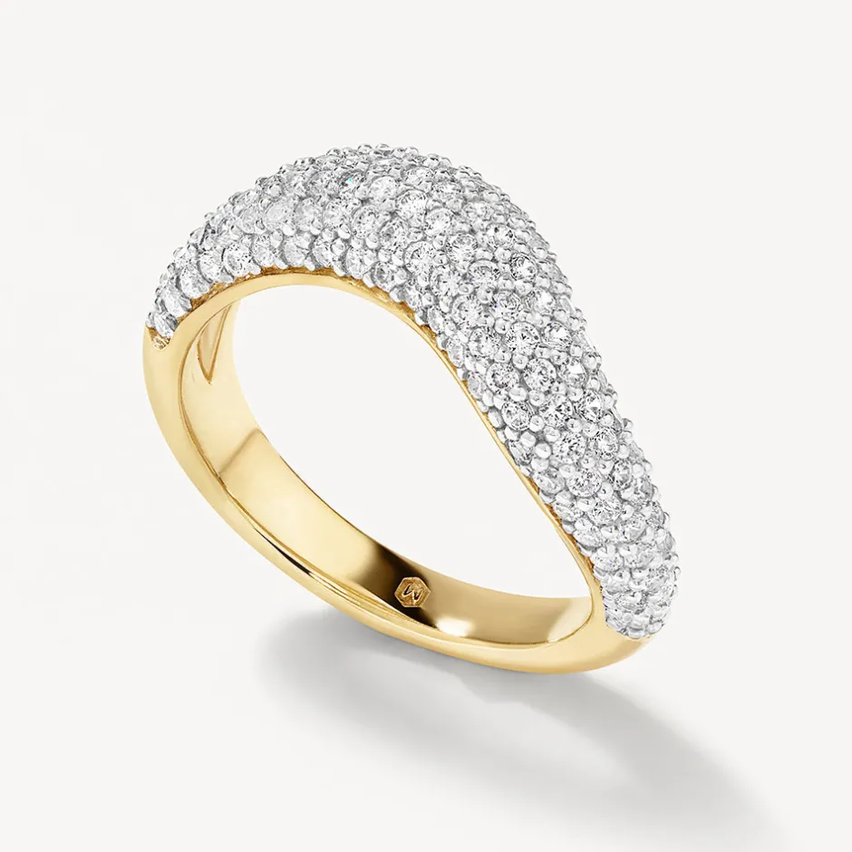 Online White Topaz Pave Wave Dome Ring in Gold Natural Gemstones | 18k Fine Gold Plated