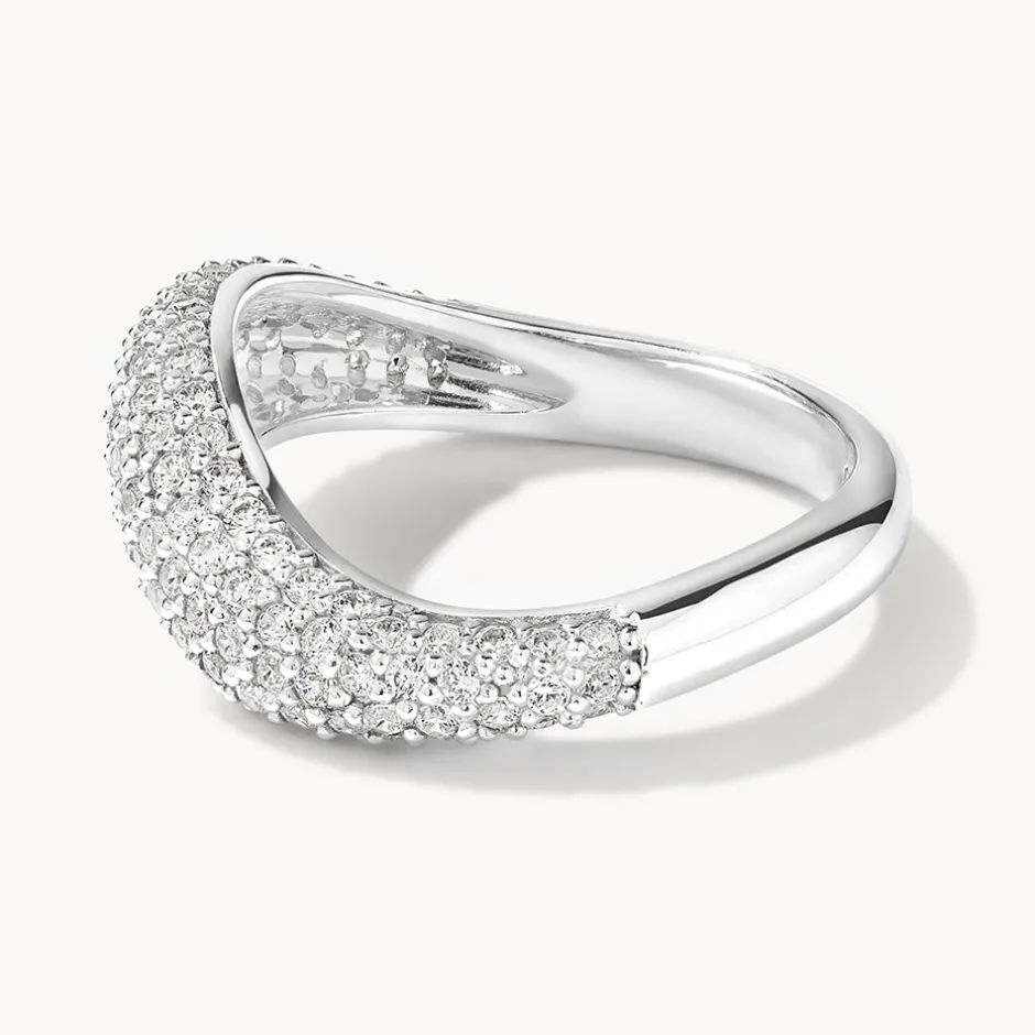 Clearance White Topaz Pave Wave Dome Ring in Silver Birthstone Jewellery | Natural Gemstones