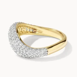 Online White Topaz Pave Wave Dome Ring in Gold Natural Gemstones | 18k Fine Gold Plated