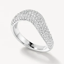 Clearance White Topaz Pave Wave Dome Ring in Silver Birthstone Jewellery | Natural Gemstones