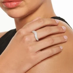 Clearance White Topaz Pave Wave Dome Ring in Silver Birthstone Jewellery | Natural Gemstones