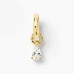 Outlet White Topaz Pear Cut Charm Pendant in Gold 18k Fine Gold Plated | Personalisation