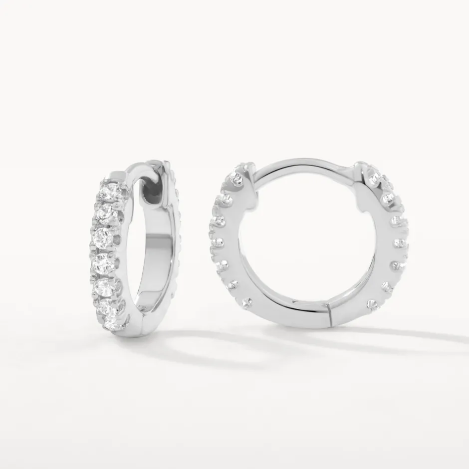 Fashion White Topaz Rainbow Huggie Earrings in Silver Symbolic Jewellery | Natural Gemstones