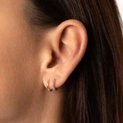 Hot White Topaz Rainbow Huggie Earrings in Gold Best Friend Gifts | Symbolic Jewellery