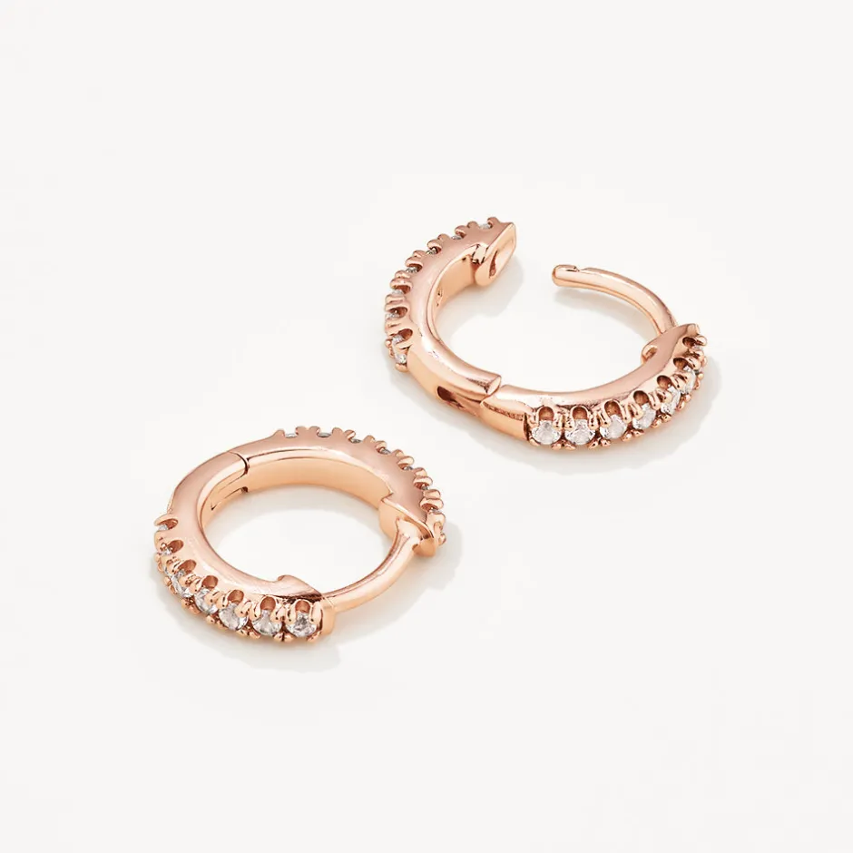 Best White Topaz Rainbow Huggie Earrings in Rose Gold Best Friend Gifts | Symbolic Jewellery