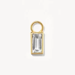 Sale White Topaz Rectangle Charm in 10k Gold Natural Gemstones | 10k Gold