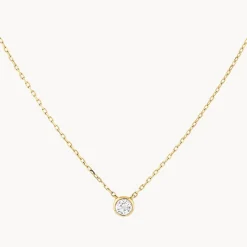 Clearance White Topaz Round Bezel Necklace in 10k Gold Natural Gemstones | Necklaces & Pendants