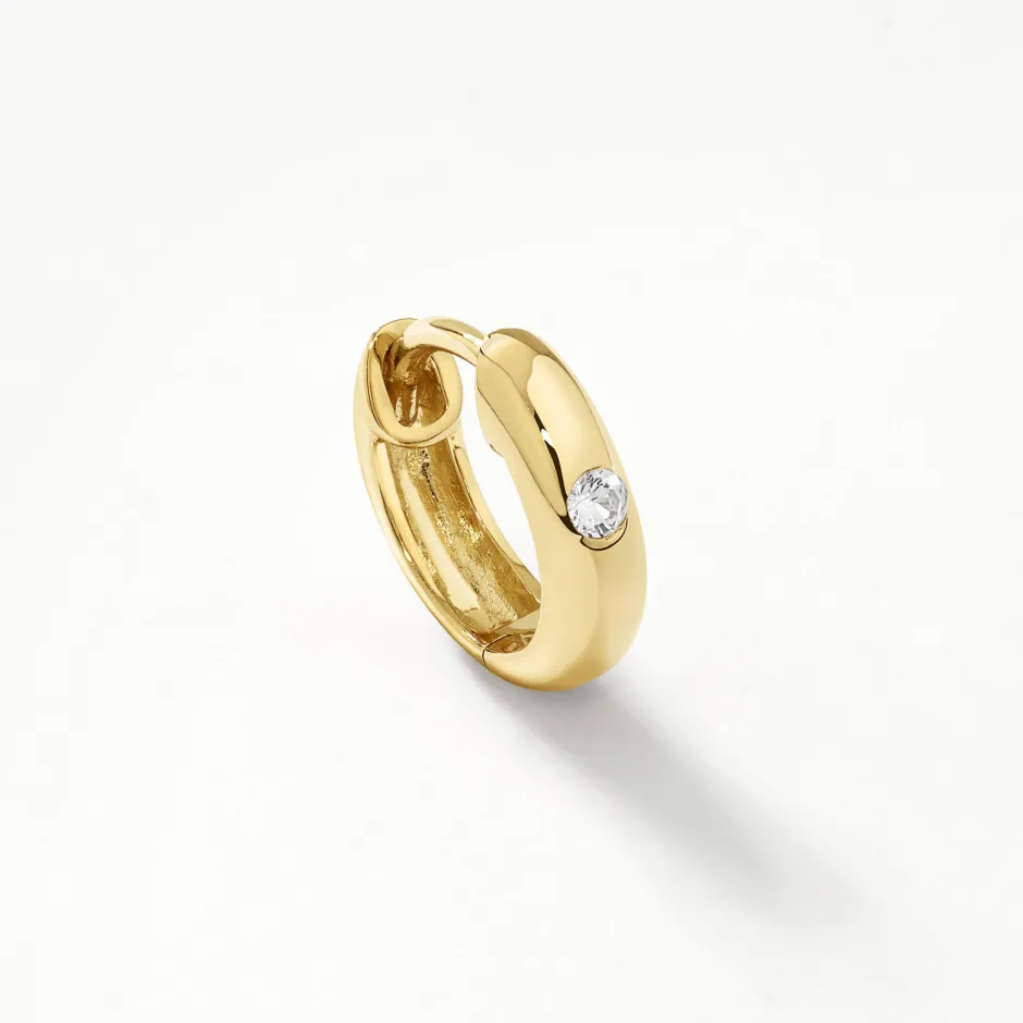 Hot White Topaz Round Curve Huggies in Gold Natural Gemstones | 18k Fine Gold Plated