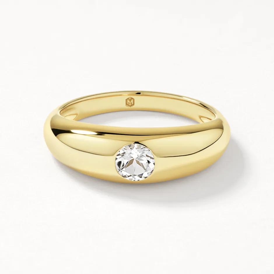 Fashion White Topaz Round Curve Pinky Ring in Gold Under $150 | Natural Gemstones