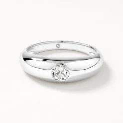 Best White Topaz Round Curve Pinky Ring in Silver Under $150 | Natural Gemstones