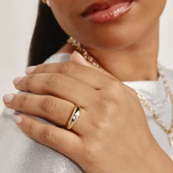 Fashion White Topaz Round Curve Pinky Ring in Gold Under $150 | Natural Gemstones