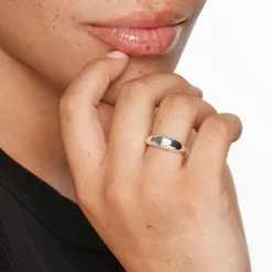 Best White Topaz Round Curve Pinky Ring in Silver Under $150 | Natural Gemstones