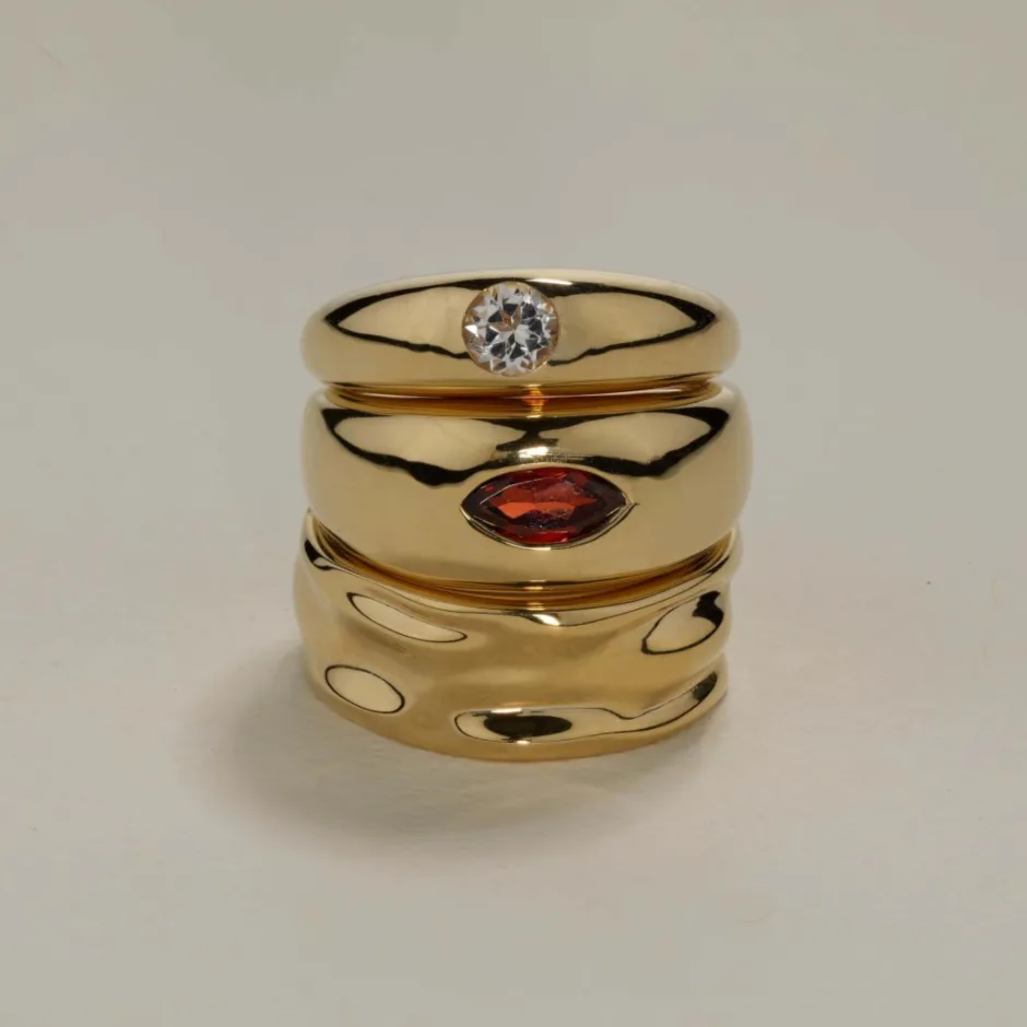 Fashion White Topaz Round Curve Pinky Ring in Gold Under $150 | Natural Gemstones
