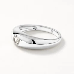 Best White Topaz Round Curve Pinky Ring in Silver Under $150 | Natural Gemstones