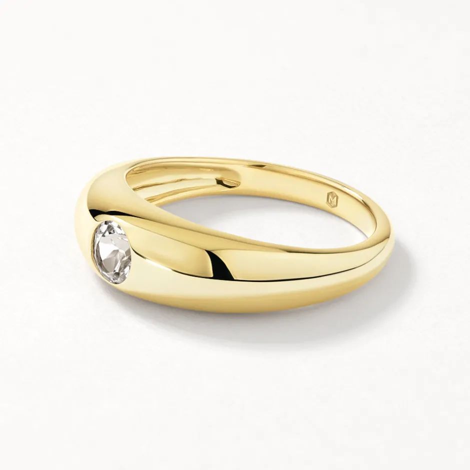 Fashion White Topaz Round Curve Pinky Ring in Gold Under $150 | Natural Gemstones