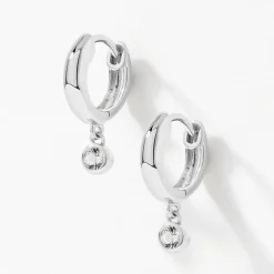 Best White Topaz Round Drop Charm Huggies in Silver Natural Gemstones | 925 Sterling Silver
