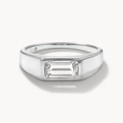 Clearance White Topaz Signet Pinky Ring in Silver Under $150 | Natural Gemstones