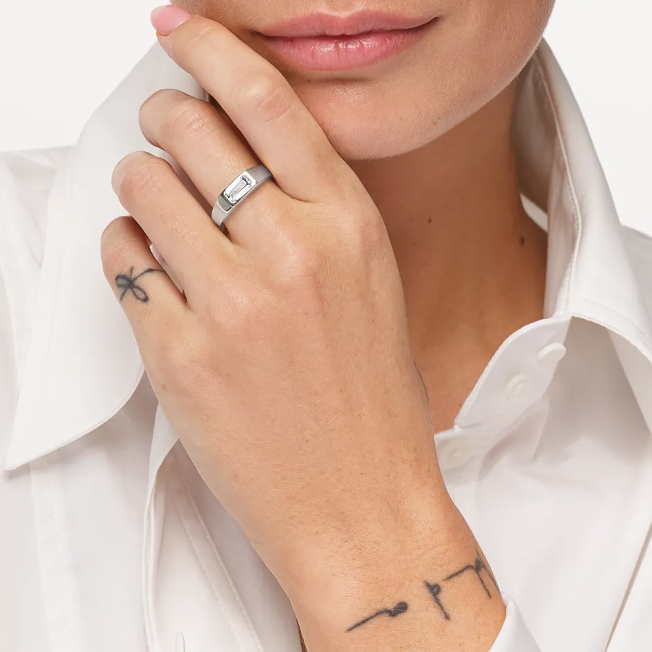 Clearance White Topaz Signet Pinky Ring in Silver Under $150 | Natural Gemstones