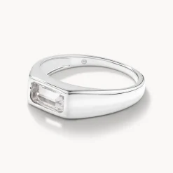 Clearance White Topaz Signet Pinky Ring in Silver Under $150 | Natural Gemstones