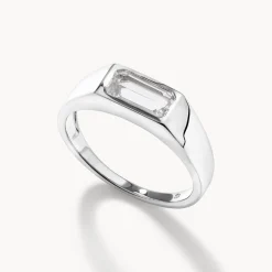 Clearance White Topaz Signet Pinky Ring in Silver Under $150 | Natural Gemstones