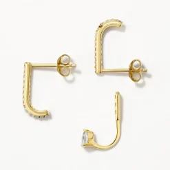 Clearance White Topaz Suspender Jacket Earrings in Gold Natural Gemstones | 18k Fine Gold Plated