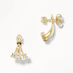 Online White Topaz Trio Jacket Stud Earrings in Gold Natural Gemstones | 18k Fine Gold Plated