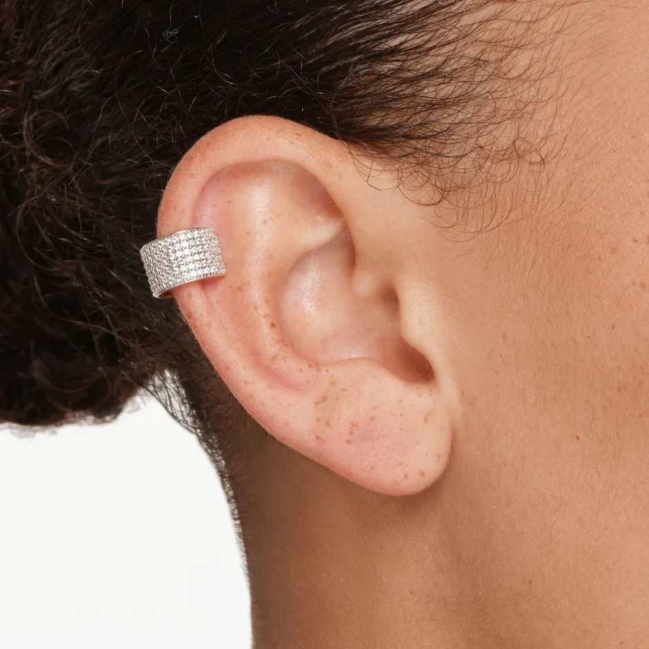 Fashion White Zircon Pave Chunky Ear Cuff in Gold Natural Gemstones | 18k Fine Gold Plated