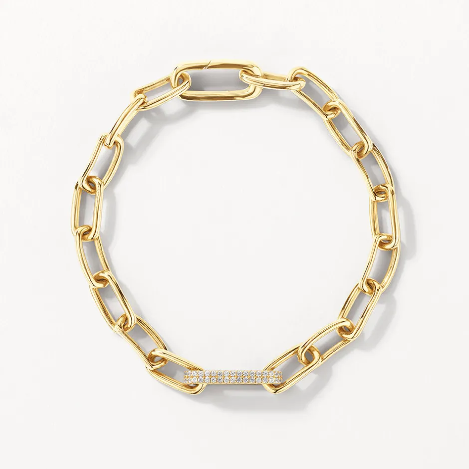 Clearance White Zircon Pave Link Paperclip Chain Bracelet in Gold Natural Gemstones | 18k Fine Gold Plated