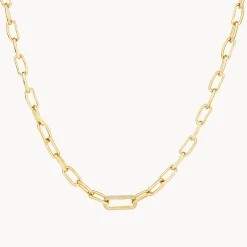 Online White Zircon Pave Link Paperclip Chain in Gold Natural Gemstones | 18k Fine Gold Plated