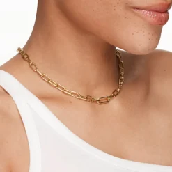 Online White Zircon Pave Link Paperclip Chain in Gold Natural Gemstones | 18k Fine Gold Plated
